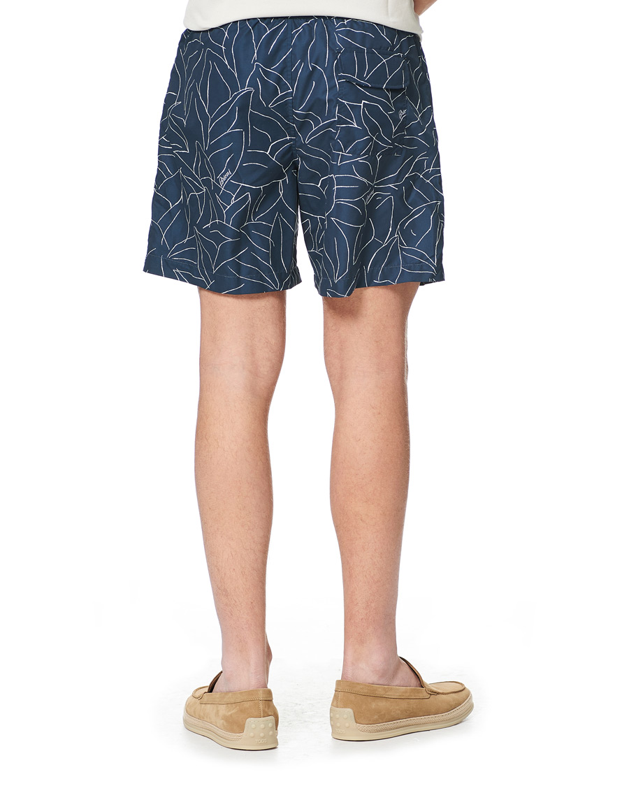 Herr | Badbyxor | Brioni | Foliage Print Swim Trunks Navy