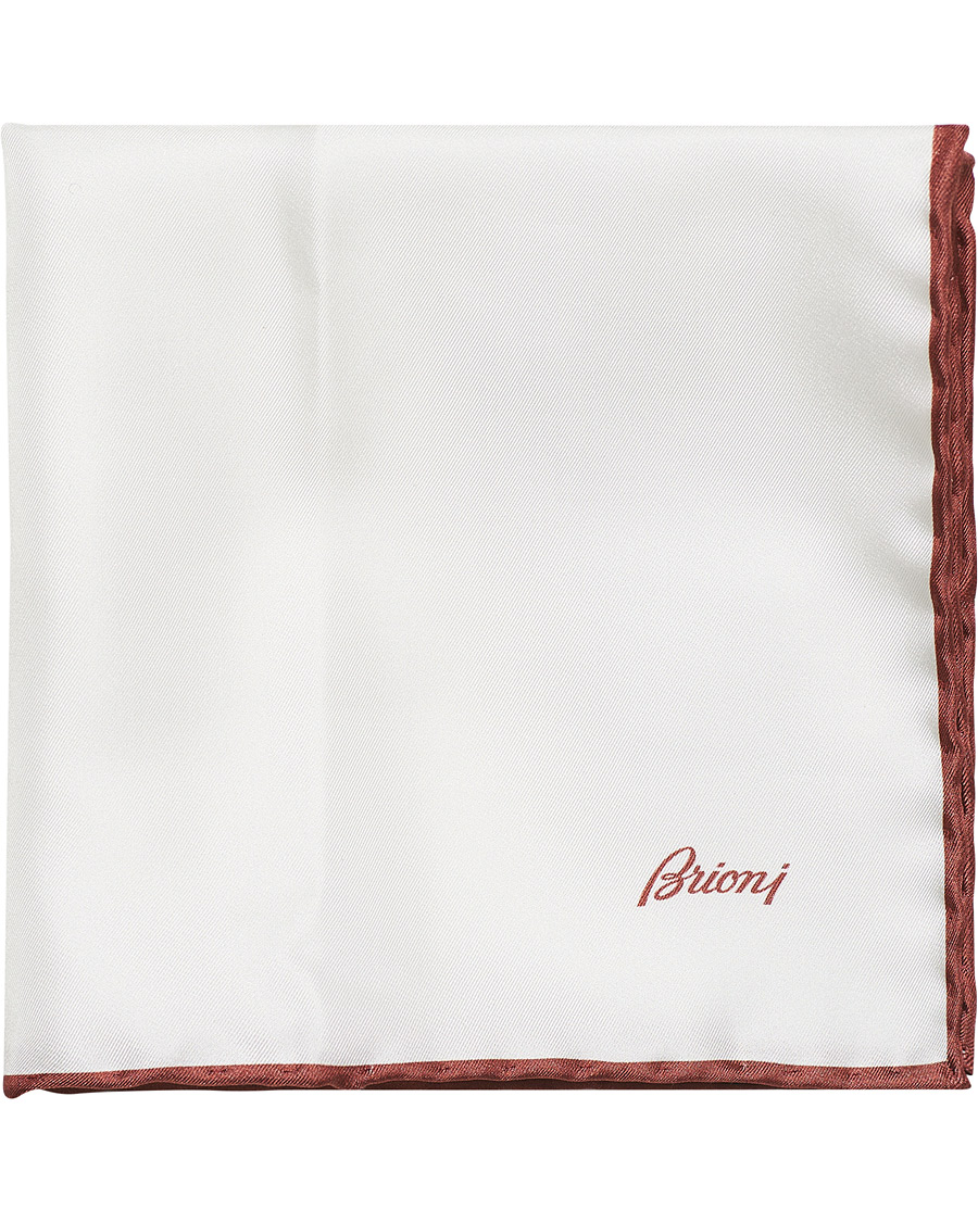 Herr | Brioni Silk Pocket Square White/Burgundy | Brioni | Silk Pocket Square White/Burgundy