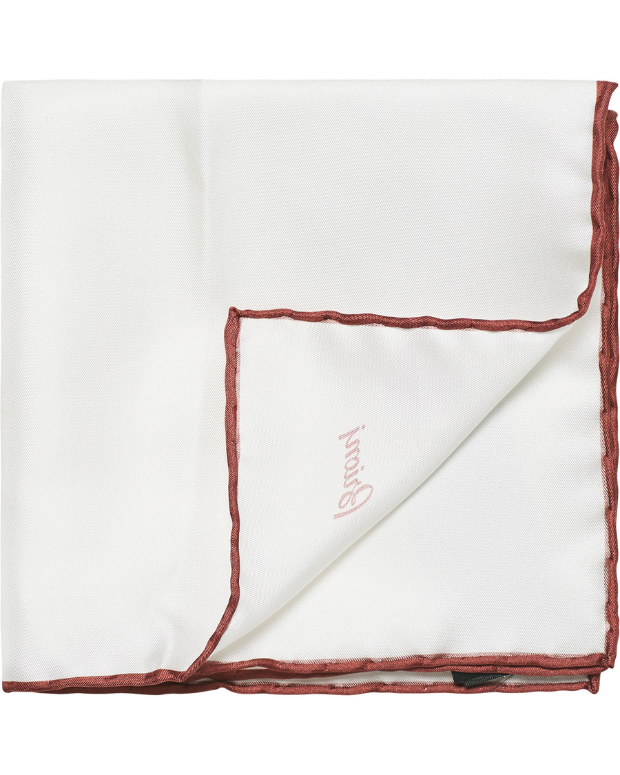 Herr | Brioni Silk Pocket Square White/Burgundy | Brioni | Silk Pocket Square White/Burgundy
