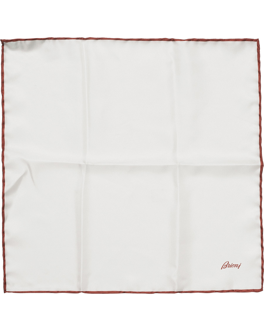 Herr | Brioni Silk Pocket Square White/Burgundy | Brioni | Silk Pocket Square White/Burgundy
