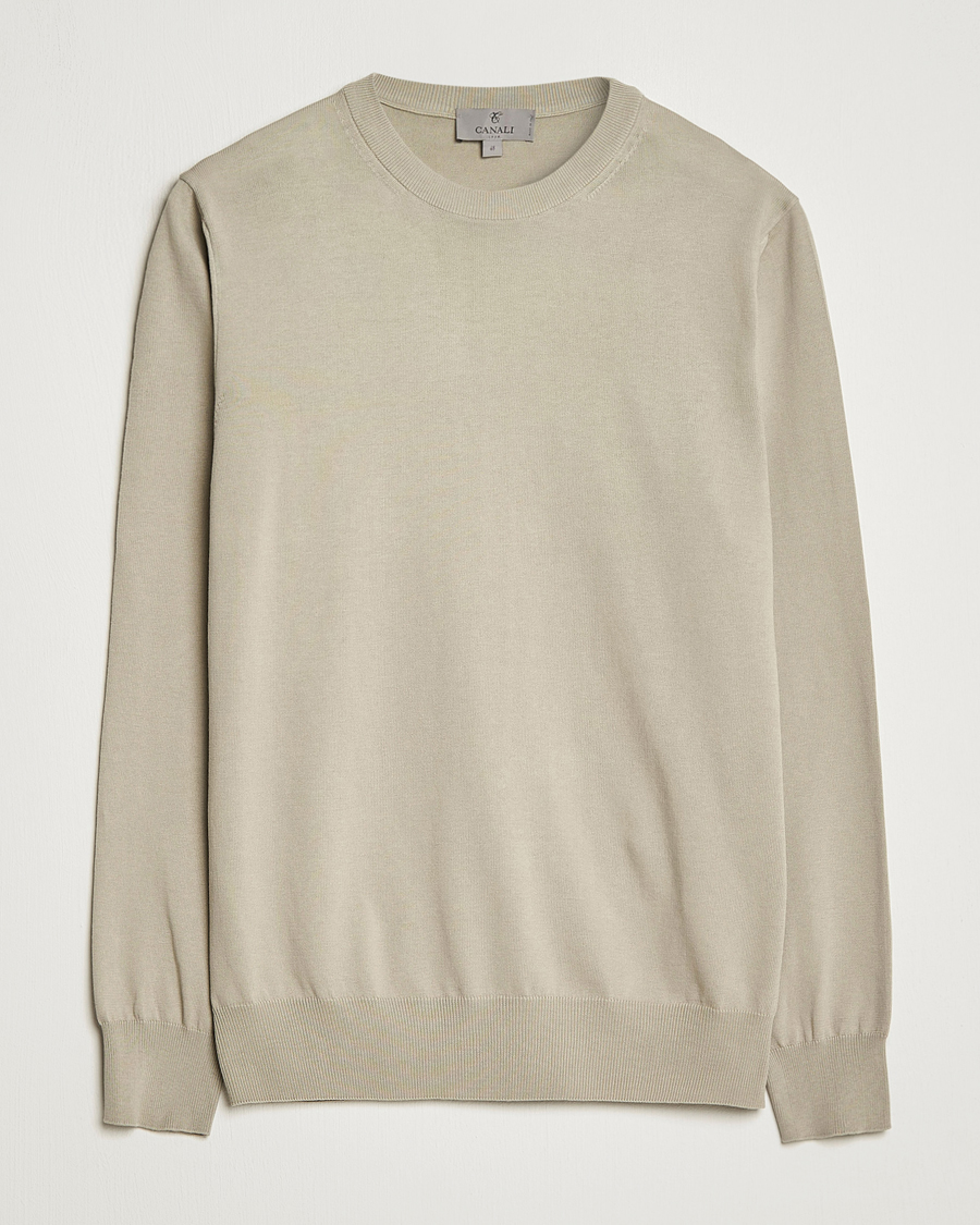 Herr | Tröjor | Canali | Cotton Crew Neck Pullover Sage