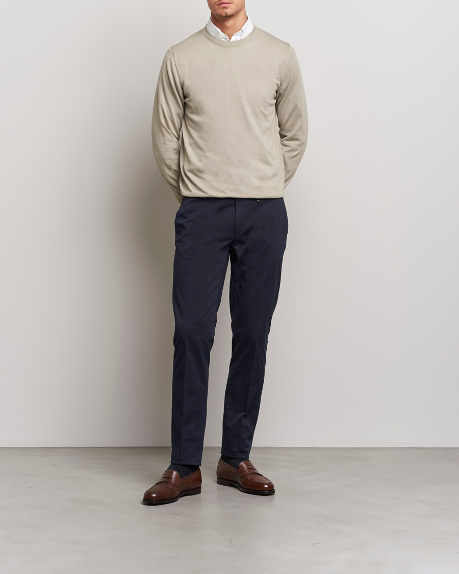 Herr | Tröjor | Canali | Cotton Crew Neck Pullover Sage
