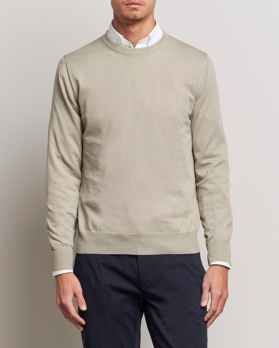 Herr | Tröjor | Canali | Cotton Crew Neck Pullover Sage
