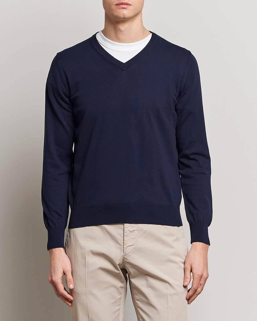 Herr |  | Canali | Cotton V-Neck Pullover Navy