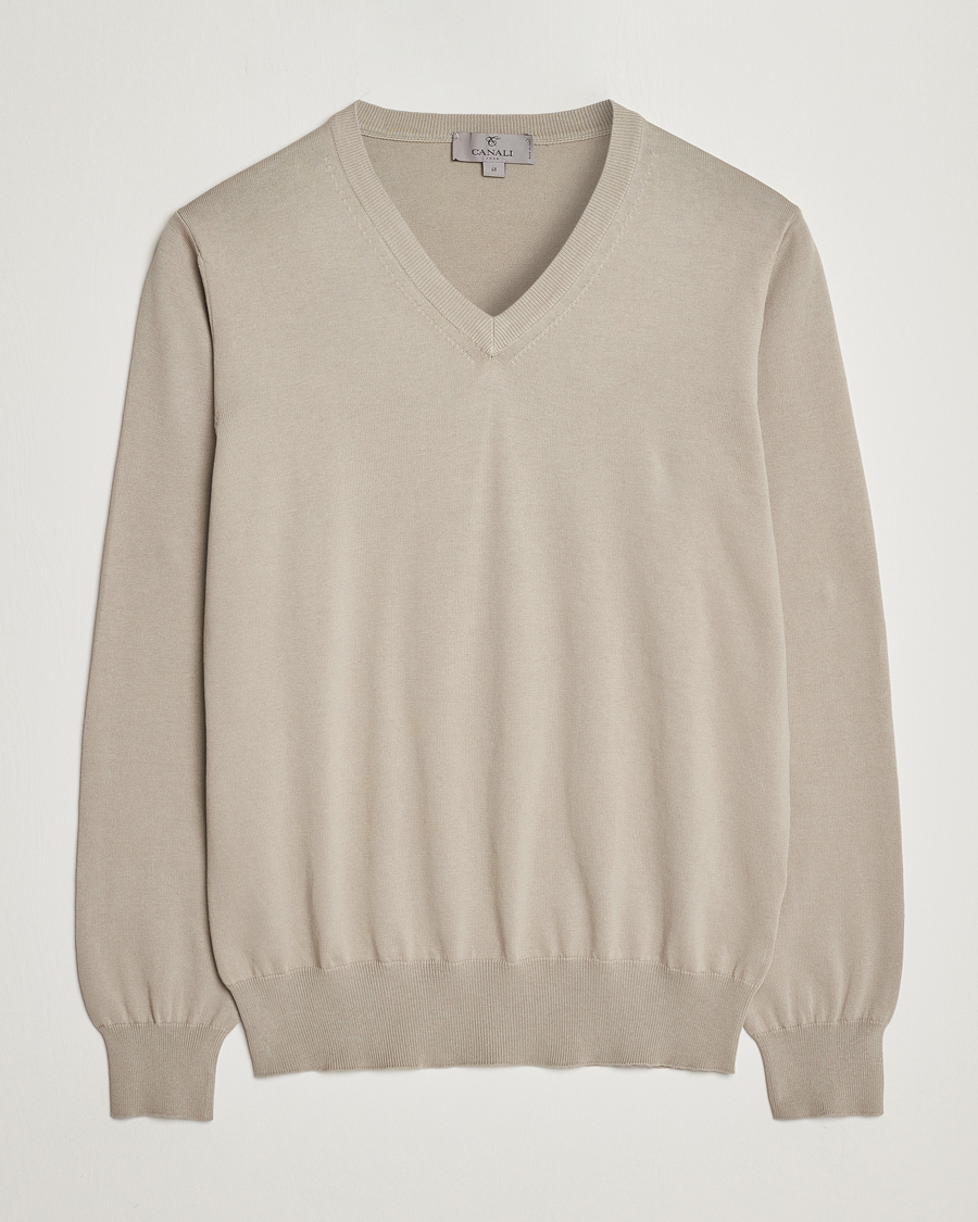 Herr | Tröjor | Canali | Cotton V-Neck Pullover Sage