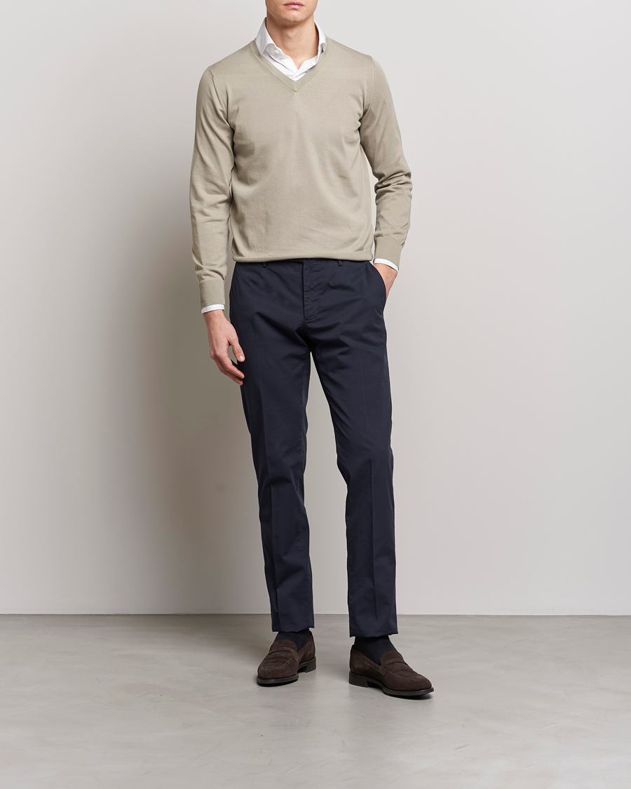 Herr | Tröjor | Canali | Cotton V-Neck Pullover Sage