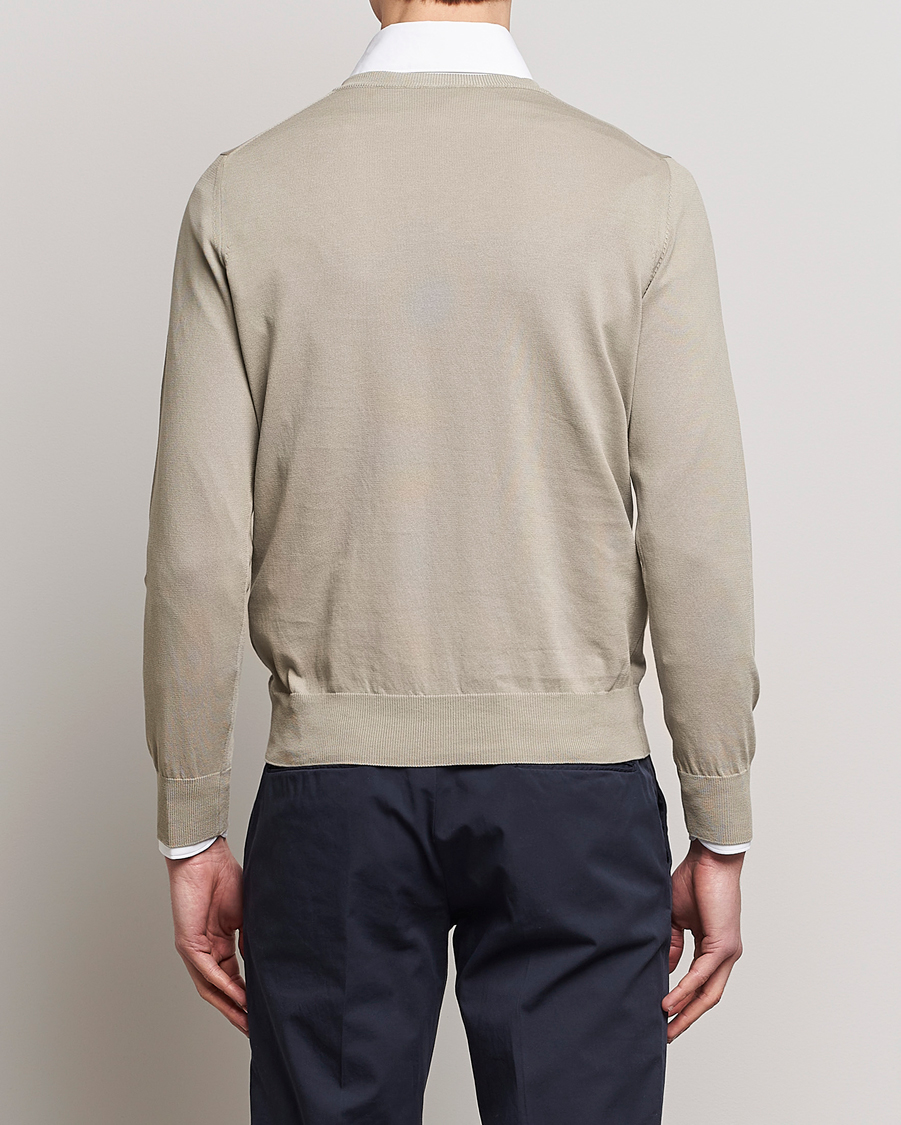 Herr | Tröjor | Canali | Cotton V-Neck Pullover Sage