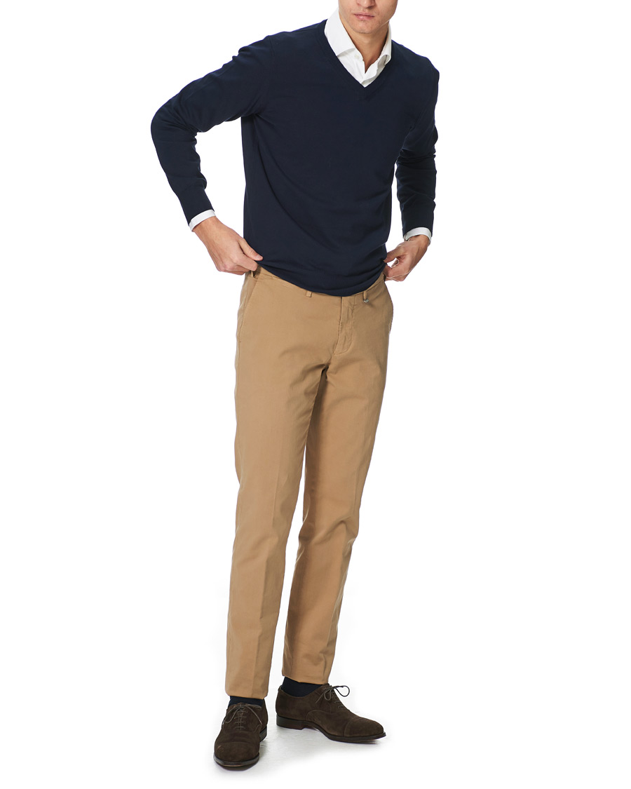 Herr | Byxor | Canali | Cotton Stretch Chinos Khaki