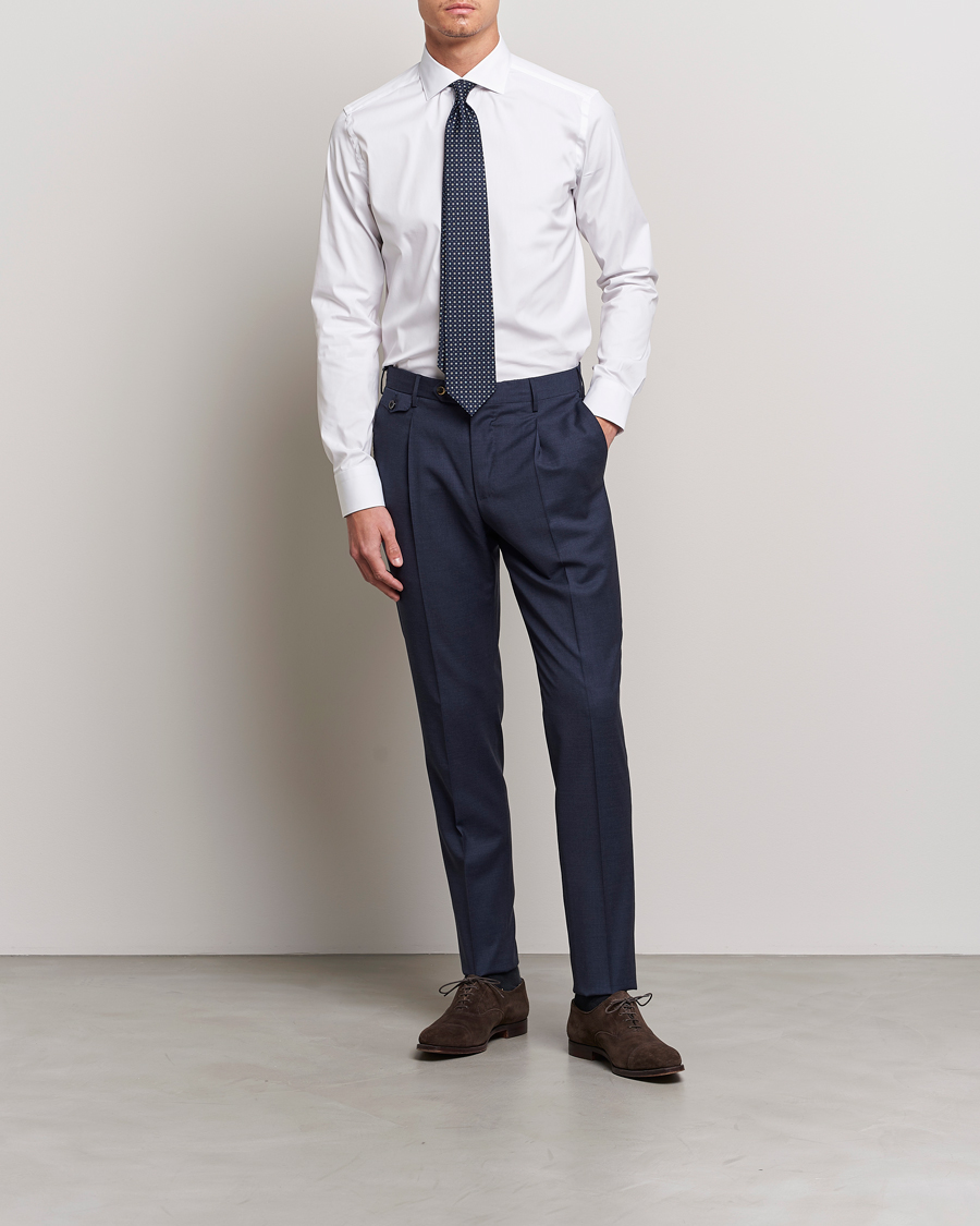 Herr | Businesskjortor | Canali | Slim Fit Cotton/Stretch Shirt White