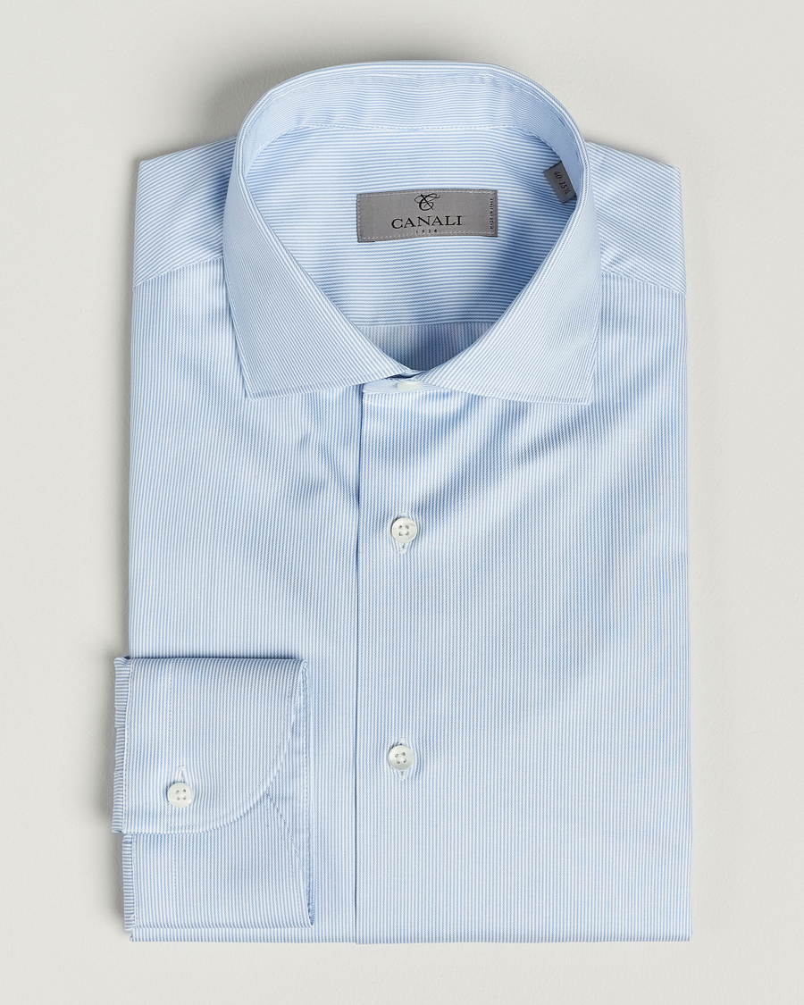 Herr | Skjortor | Canali | Slim Fit Striped Cotton Shirt Light Blue