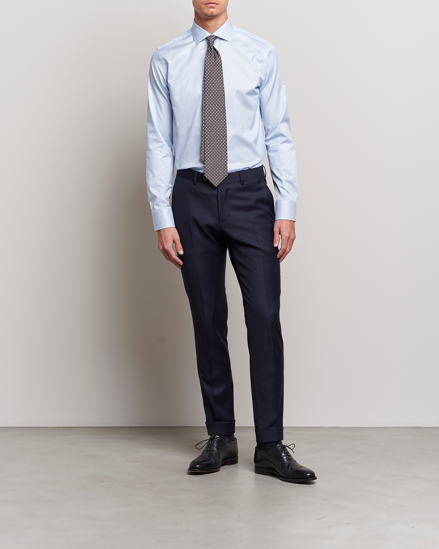 Herr | Businesskjortor | Canali | Slim Fit Striped Cotton Shirt Light Blue