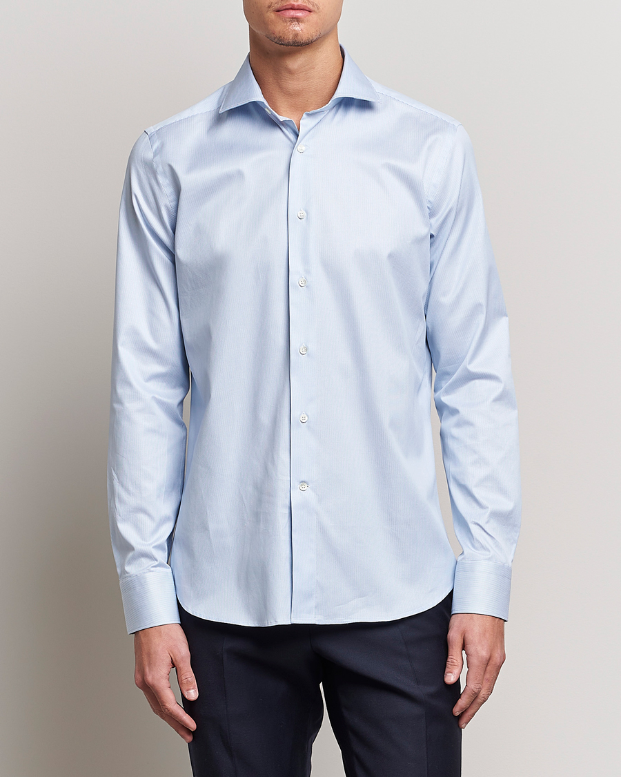 Herr | Businesskjortor | Canali | Slim Fit Striped Cotton Shirt Light Blue