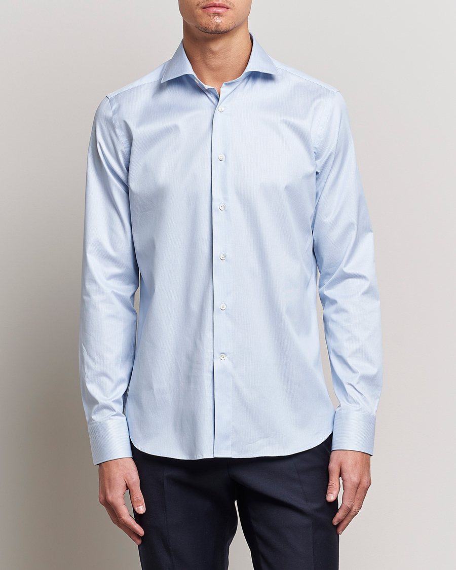 Herr | Skjortor | Canali | Slim Fit Striped Cotton Shirt Light Blue