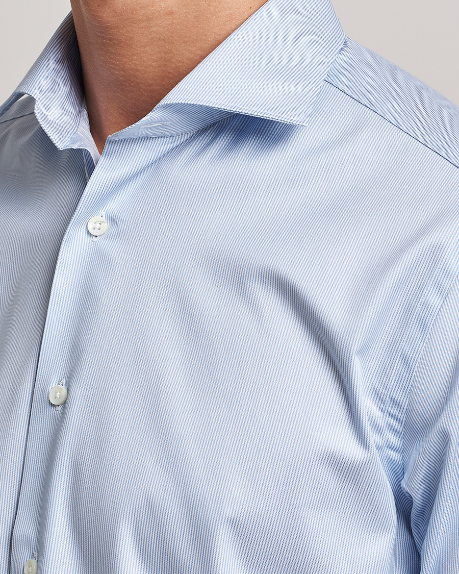 Herr | Skjortor | Canali | Slim Fit Striped Cotton Shirt Light Blue