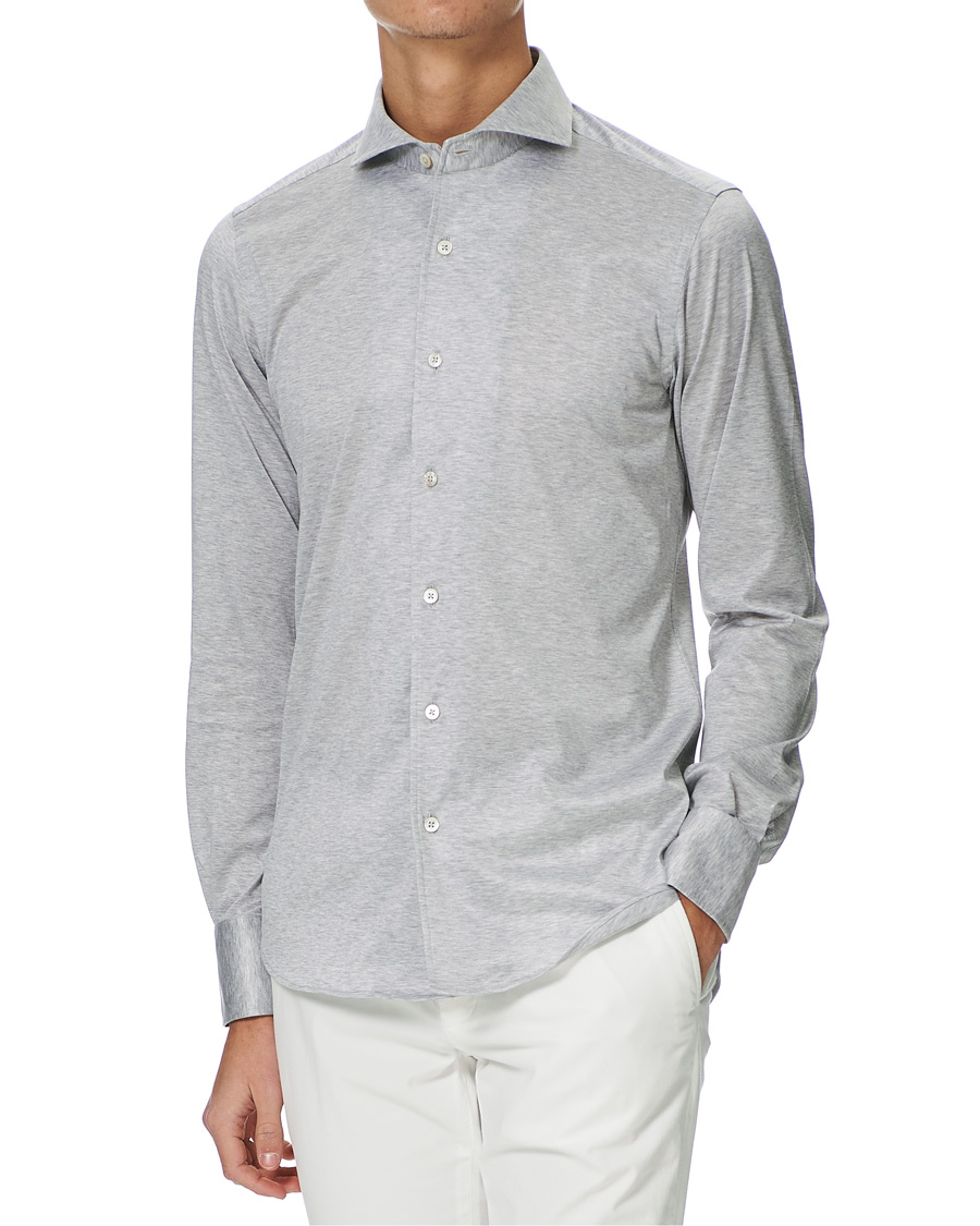Herr | Skjortor | Canali | Slim Fit Jersey Shirt Light Grey