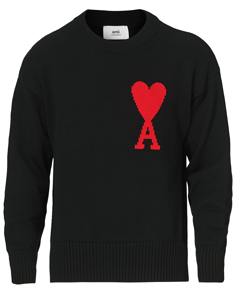 Herr | Tröjor | AMI | Big Heart Knitted Crew Neck Black