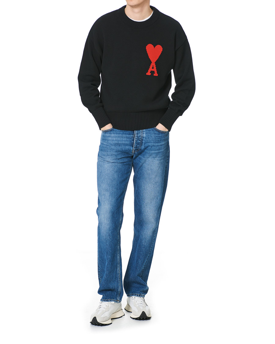 Herr | Tröjor | AMI | Big Heart Knitted Crew Neck Black