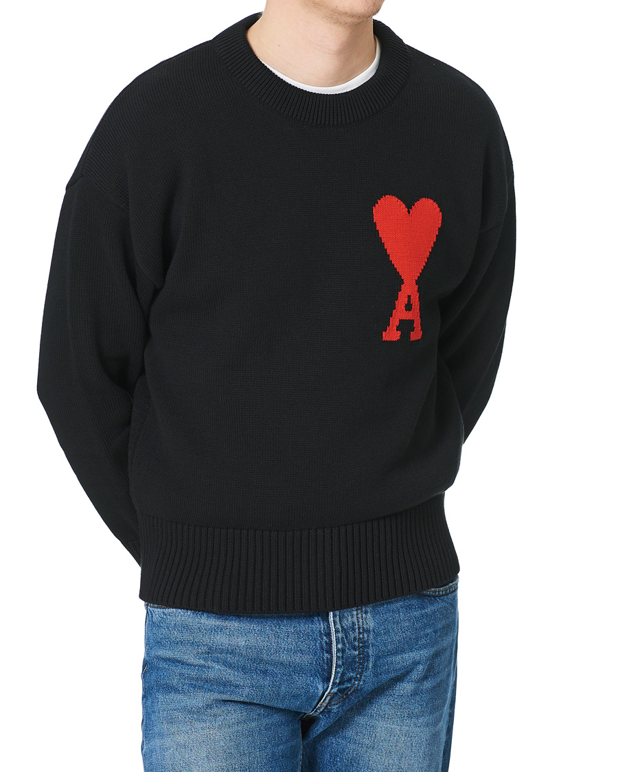 Herr | Tröjor | AMI | Big Heart Knitted Crew Neck Black