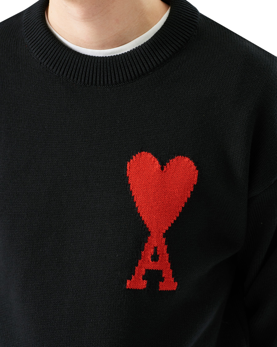Herr | Tröjor | AMI | Big Heart Knitted Crew Neck Black
