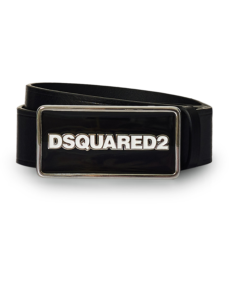 Herr | Dsquared2 Logo Plate Leather Belt Black | Dsquared2 | Logo Plate Leather Belt Black