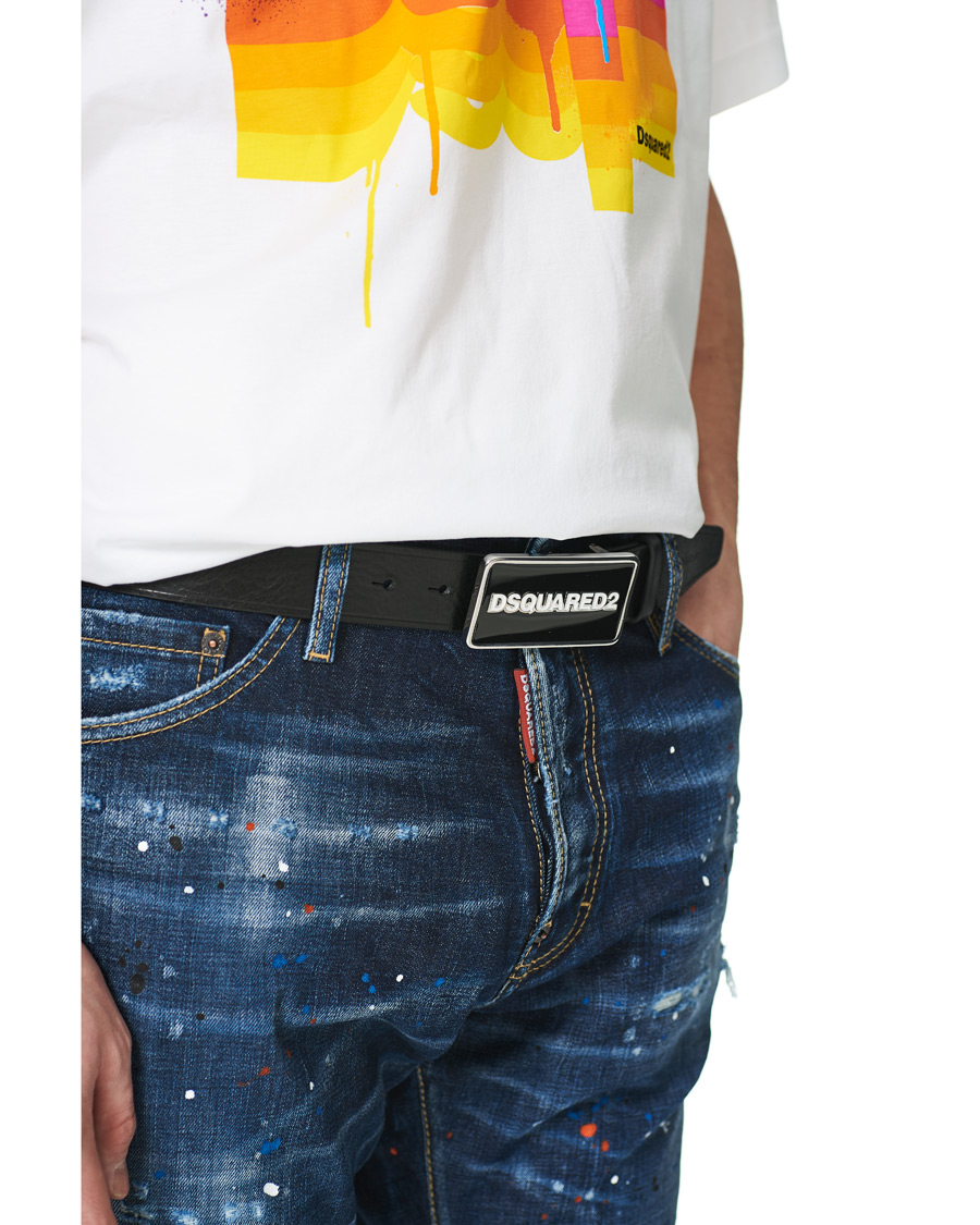 Herr | Dsquared2 Logo Plate Leather Belt Black | Dsquared2 | Logo Plate Leather Belt Black
