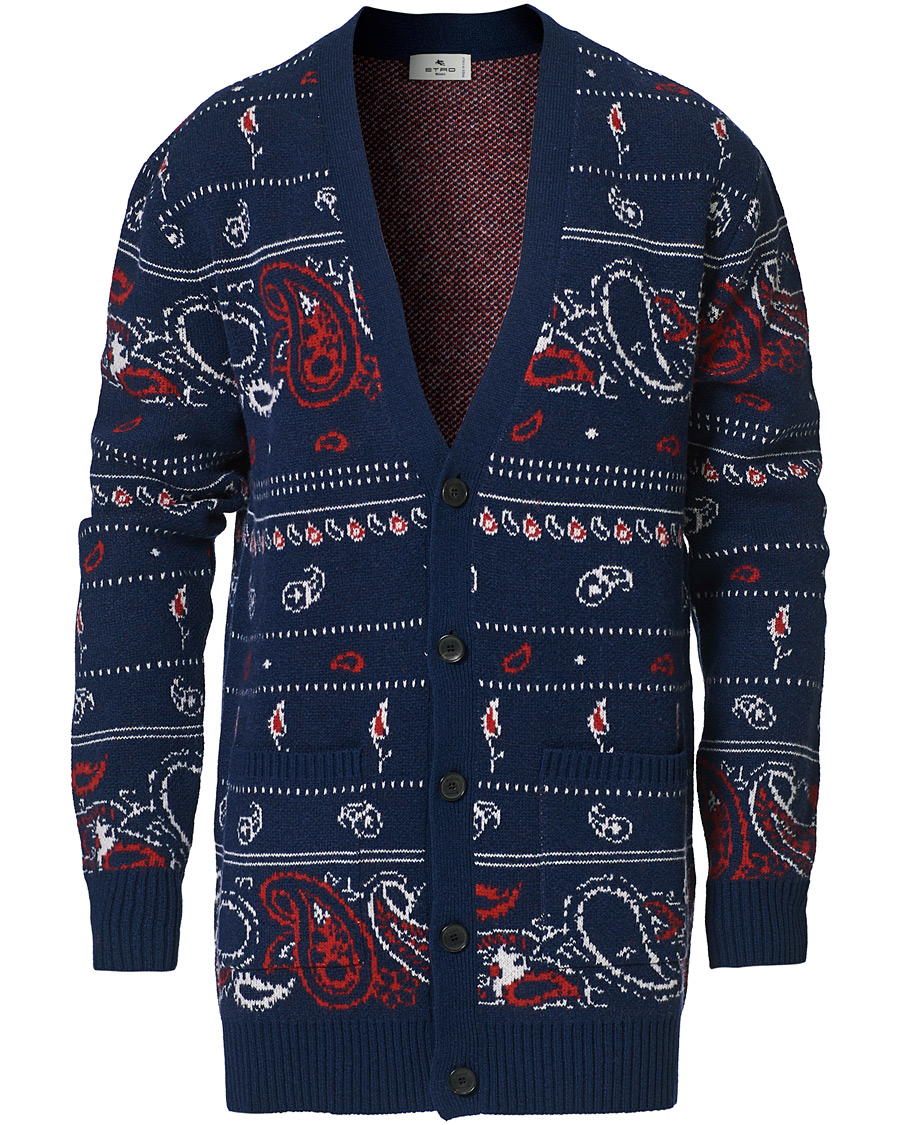 Herr | Tröjor | Etro | Jacquard Wool/Cashmere Cardigan Navy