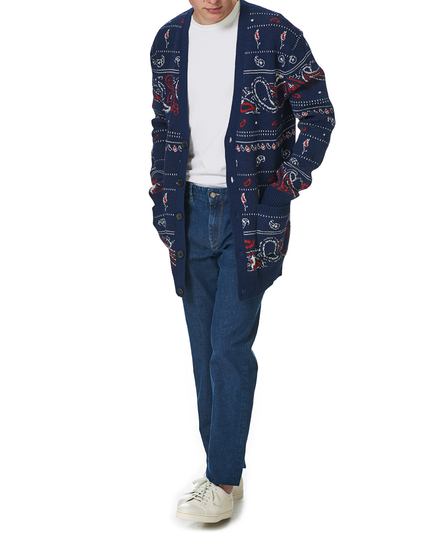 Herr | Tröjor | Etro | Jacquard Wool/Cashmere Cardigan Navy