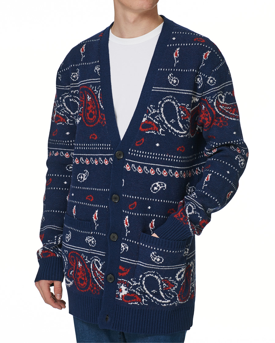 Herr | Tröjor | Etro | Jacquard Wool/Cashmere Cardigan Navy