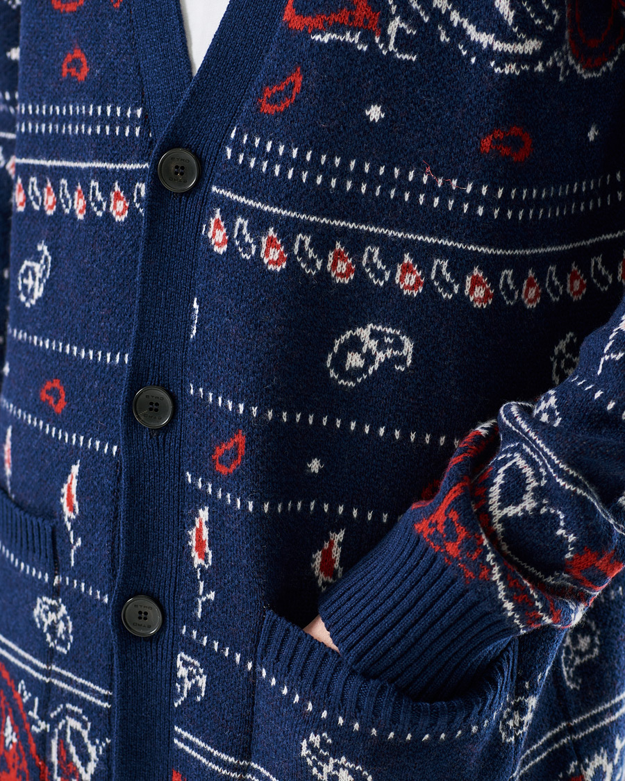Herr | Tröjor | Etro | Jacquard Wool/Cashmere Cardigan Navy