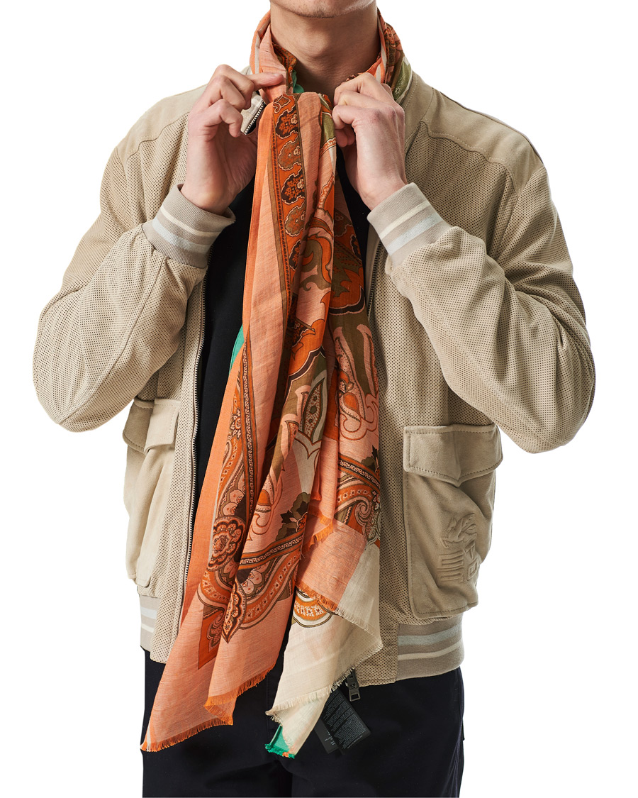 Herr | Etro Paisley Linen Scarf Beige/Orange | Etro | Paisley Linen Scarf Beige/Orange
