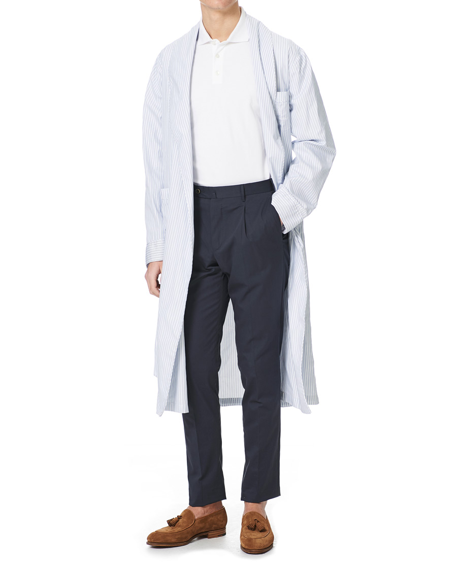 Herr | Pyjamas & Morgonrockar | Finamore Napoli | Striped Popeline Robe White/Blue