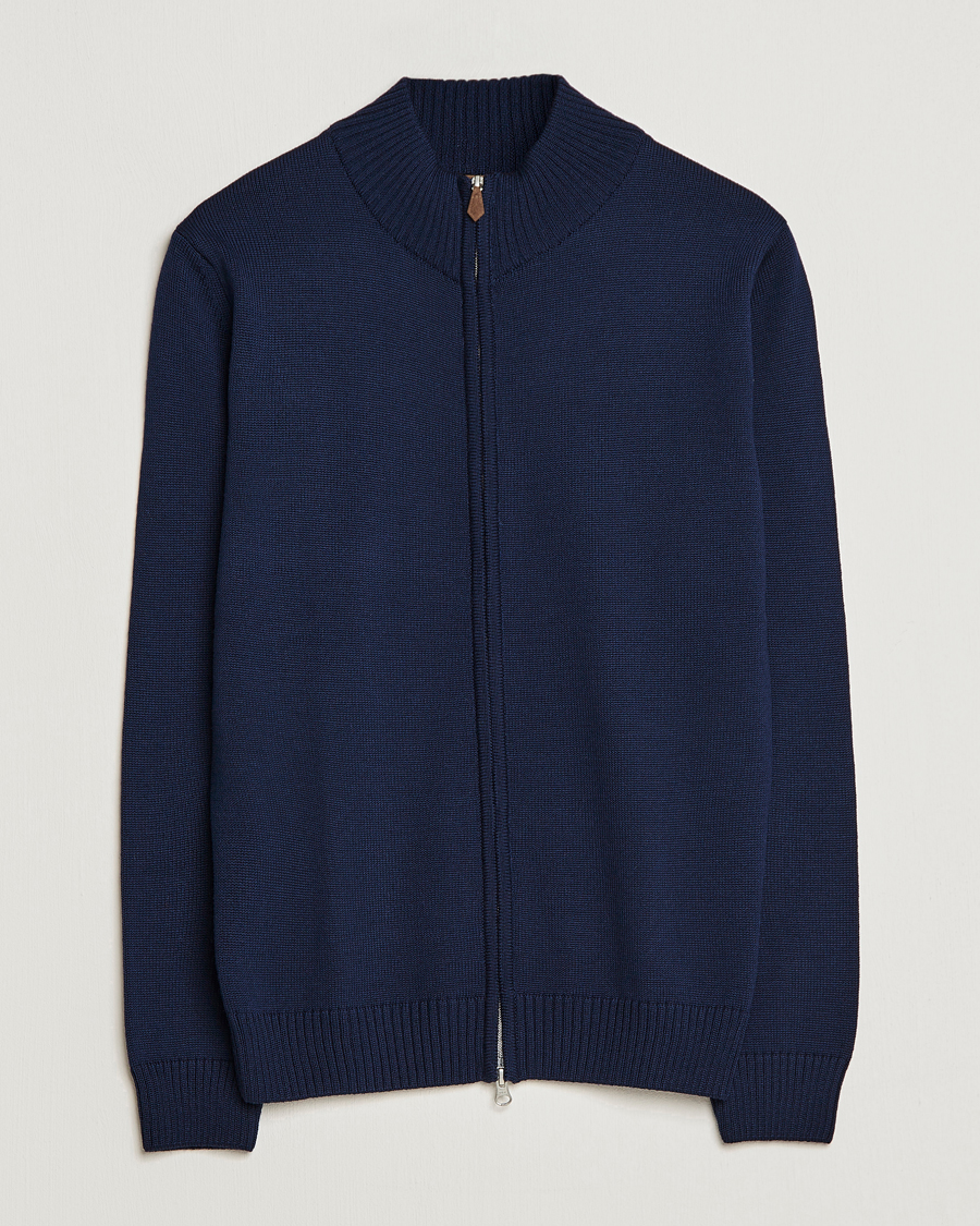 Herr | Tröjor | Stenströms | Chunky Merino Full Zip Cardigan Navy