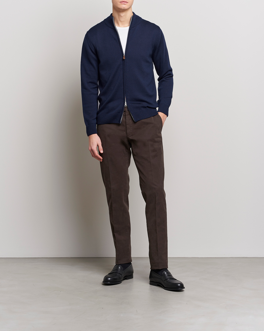 Herr | Tröjor | Stenströms | Chunky Merino Full Zip Cardigan Navy