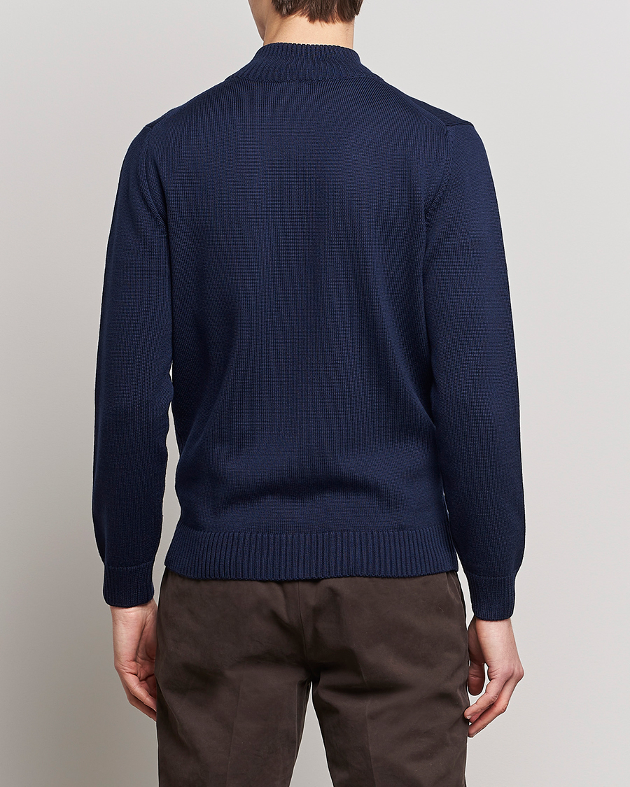Herr | Tröjor | Stenströms | Chunky Merino Full Zip Cardigan Navy