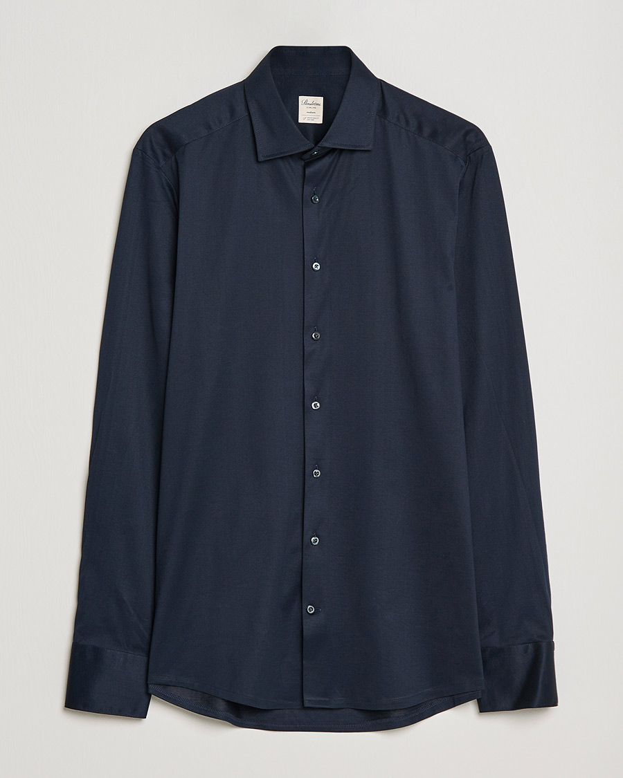 Herr | Skjortor | Stenströms | Slimline Jersey Button Down Shirt Navy