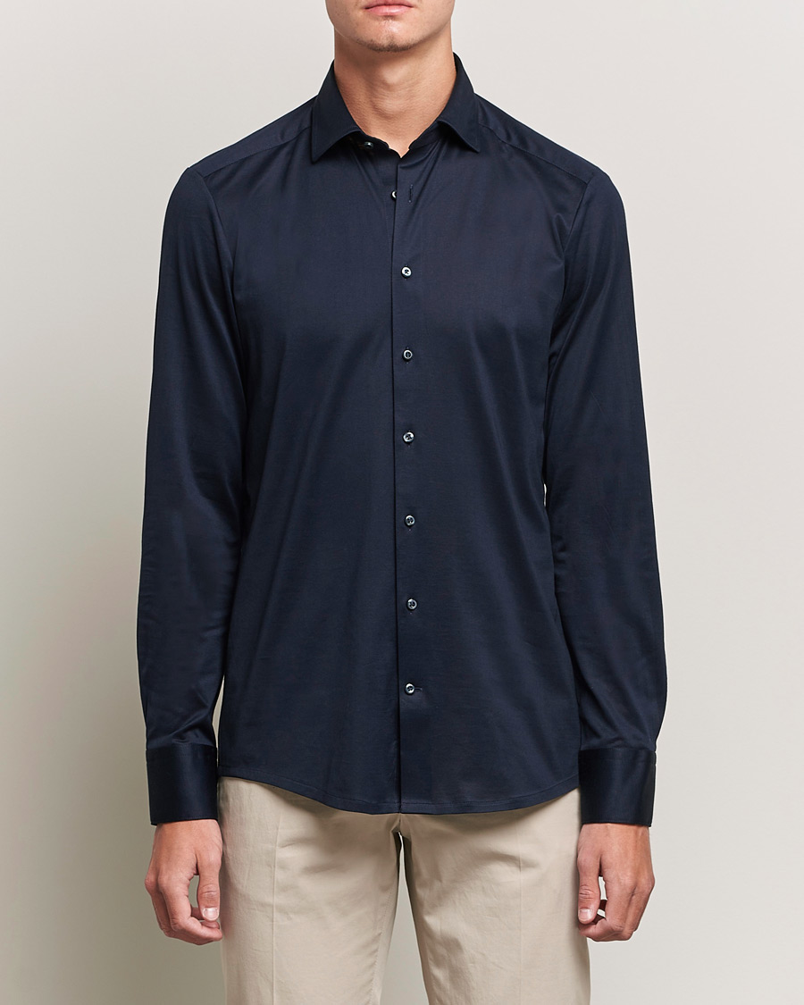 Herr | Skjortor | Stenströms | Slimline Jersey Button Down Shirt Navy