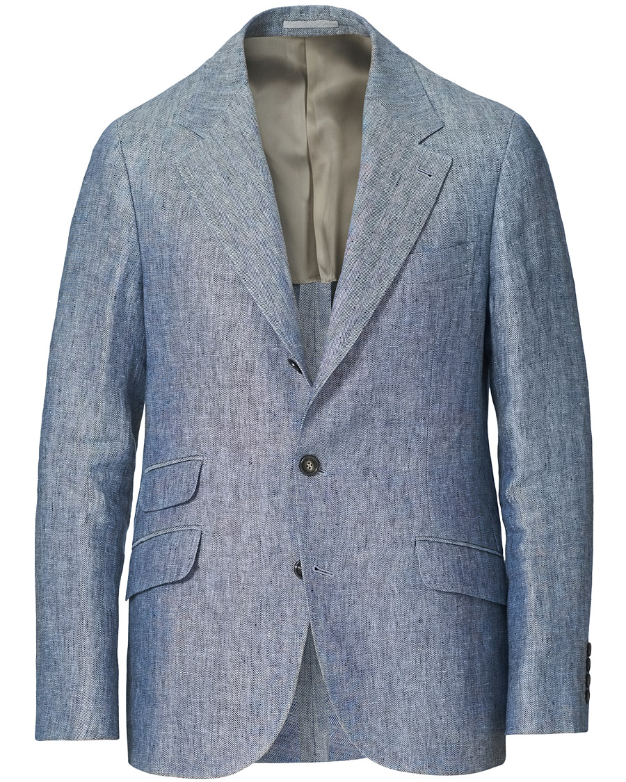 Herr | Kavajer | Brunello Cucinelli | Herringbone Linen Blazer Indigo Blue