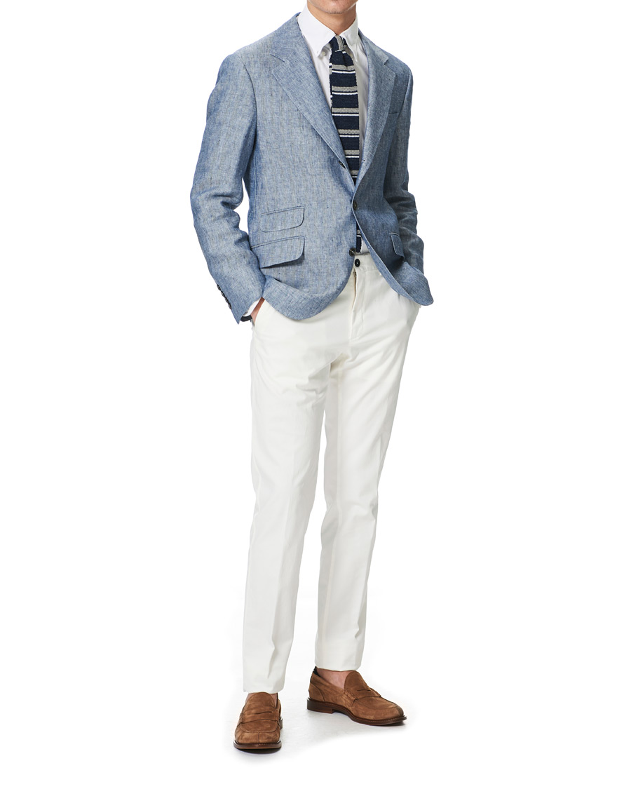 Herr | Kavajer | Brunello Cucinelli | Herringbone Linen Blazer Indigo Blue