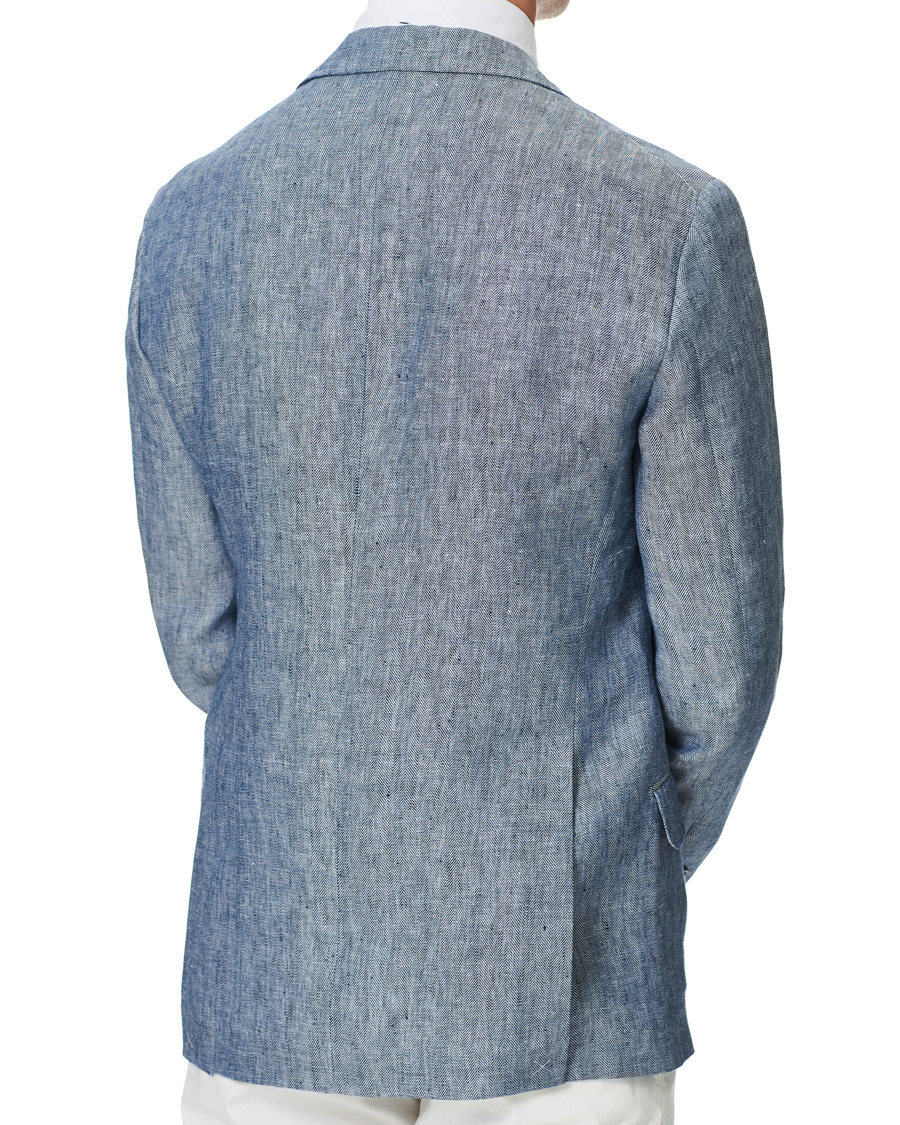Herr | Kavajer | Brunello Cucinelli | Herringbone Linen Blazer Indigo Blue