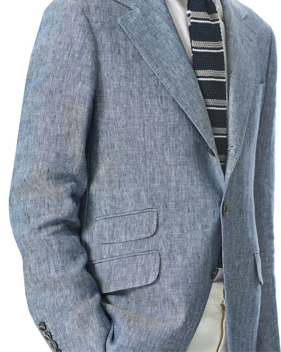 Herr | Kavajer | Brunello Cucinelli | Herringbone Linen Blazer Indigo Blue
