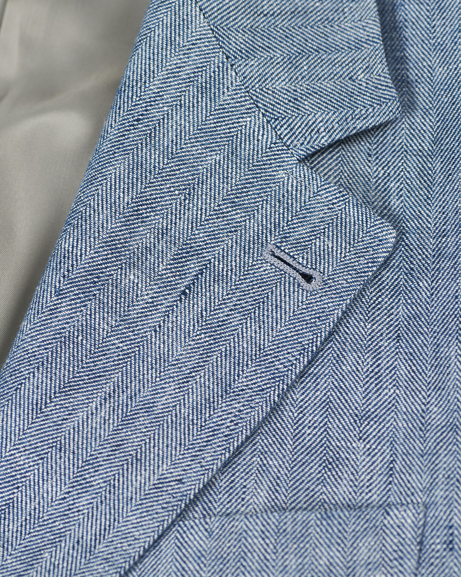 Herr | Kavajer | Brunello Cucinelli | Herringbone Linen Blazer Indigo Blue