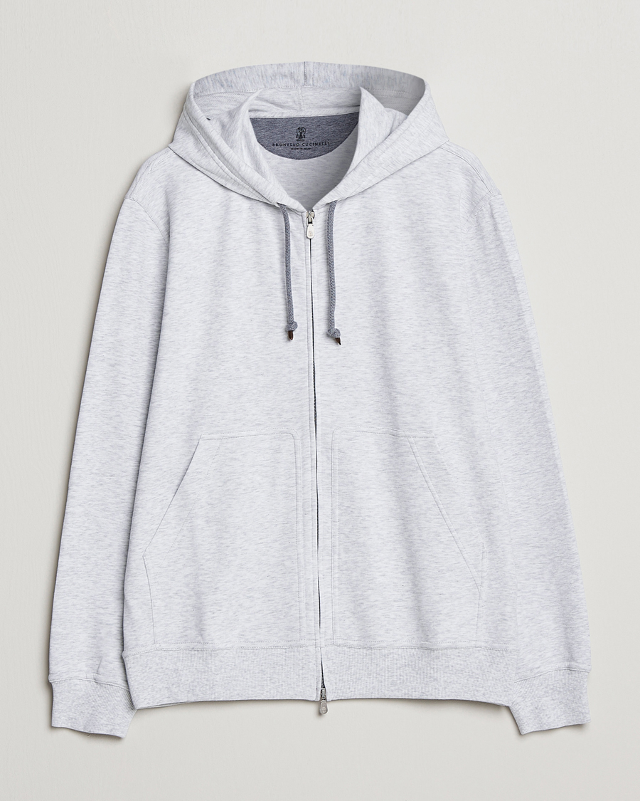 Herr | Tröjor | Brunello Cucinelli | Soft Cotton Zip Hoodie Pearl Grey
