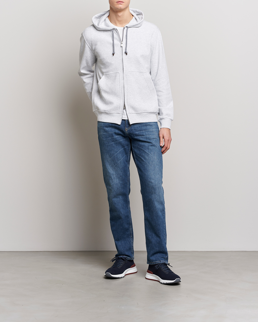 Herr | Tröjor | Brunello Cucinelli | Soft Cotton Zip Hoodie Pearl Grey