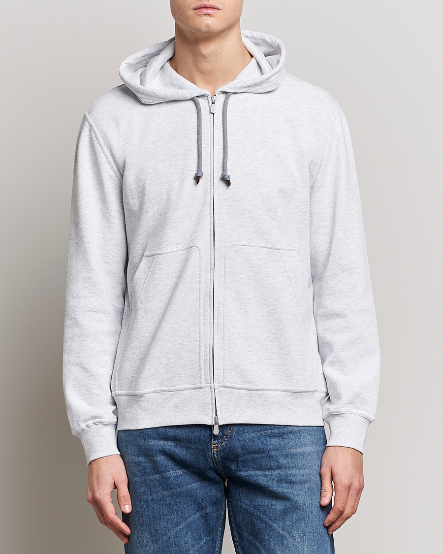 Herr | Tröjor | Brunello Cucinelli | Soft Cotton Zip Hoodie Pearl Grey