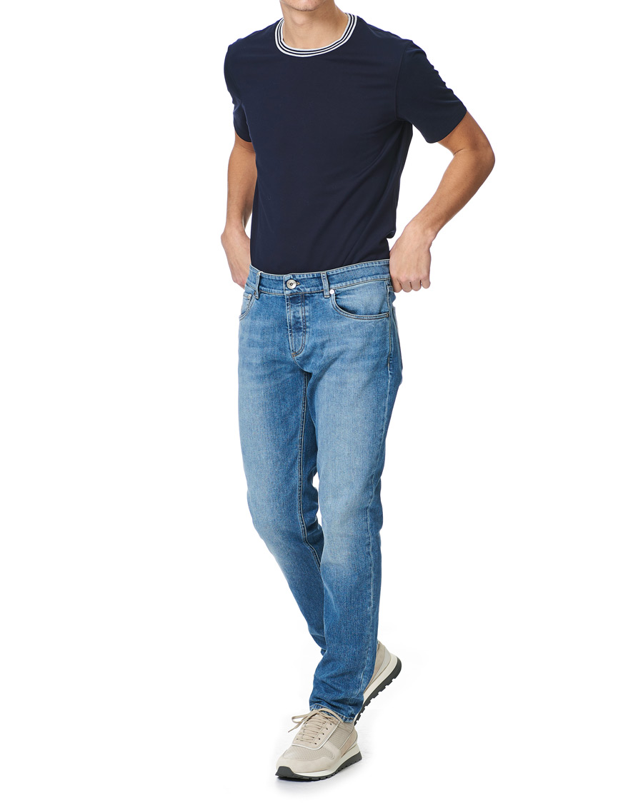 Herr | T-Shirts | Brunello Cucinelli | Contrast Collar Short Sleeve T-Shirt Navy