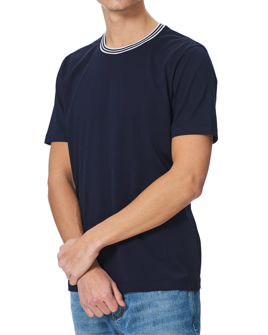 Herr | T-Shirts | Brunello Cucinelli | Contrast Collar Short Sleeve T-Shirt Navy
