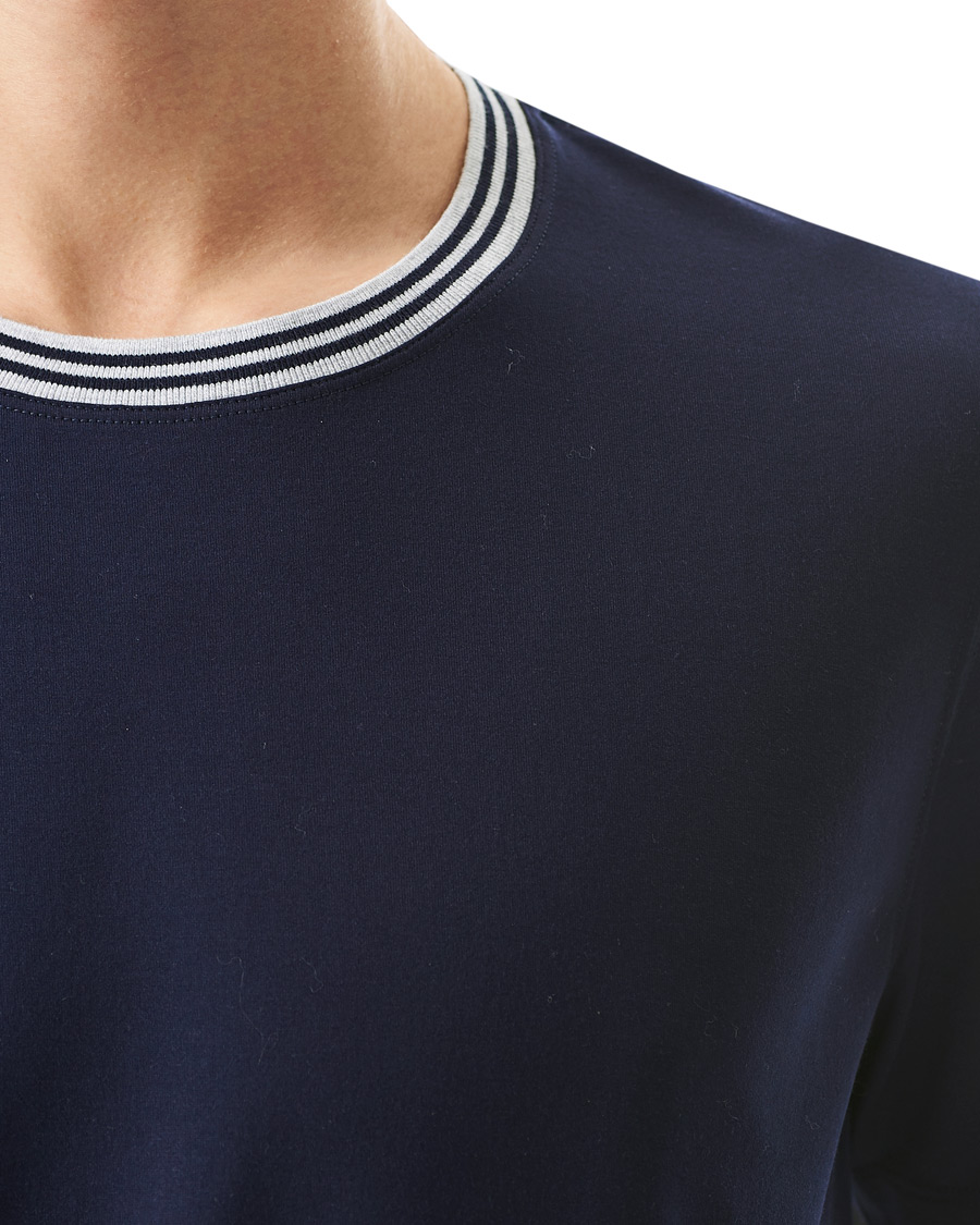 Herr | T-Shirts | Brunello Cucinelli | Contrast Collar Short Sleeve T-Shirt Navy