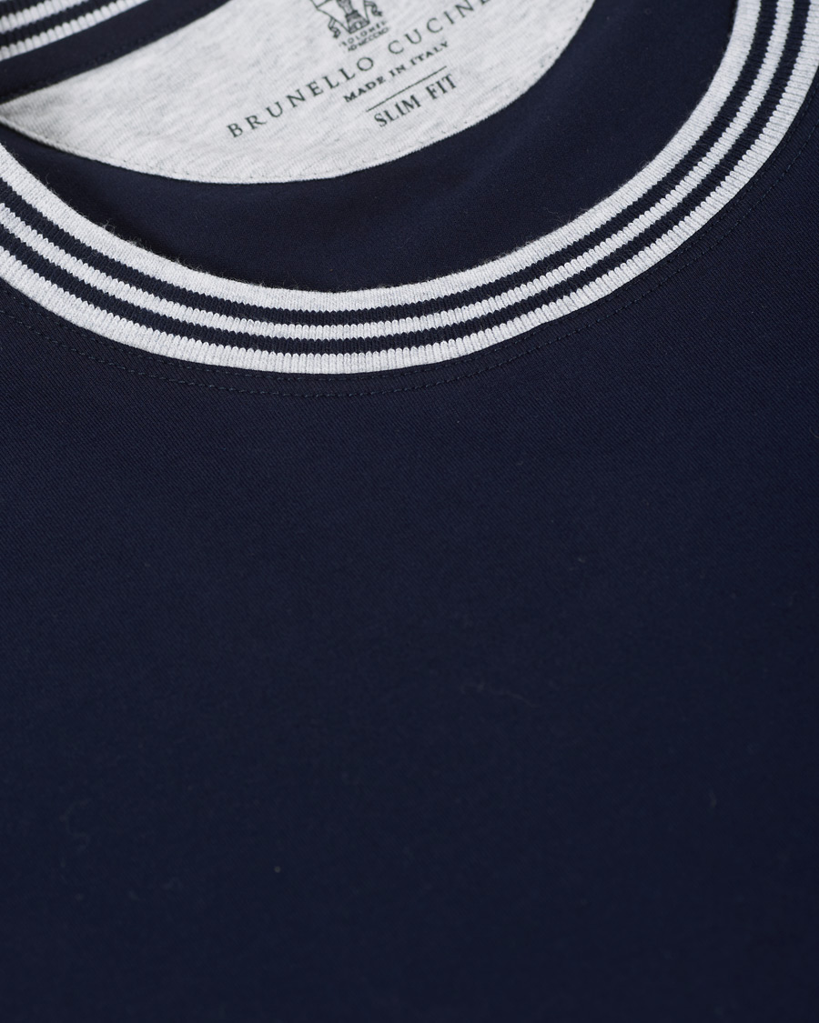 Herr | T-Shirts | Brunello Cucinelli | Contrast Collar Short Sleeve T-Shirt Navy