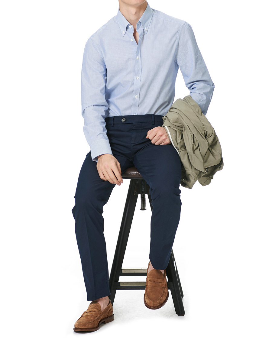 Herr | Skjortor | Brunello Cucinelli | Slim Fit Striped Button Down Shirt Blue