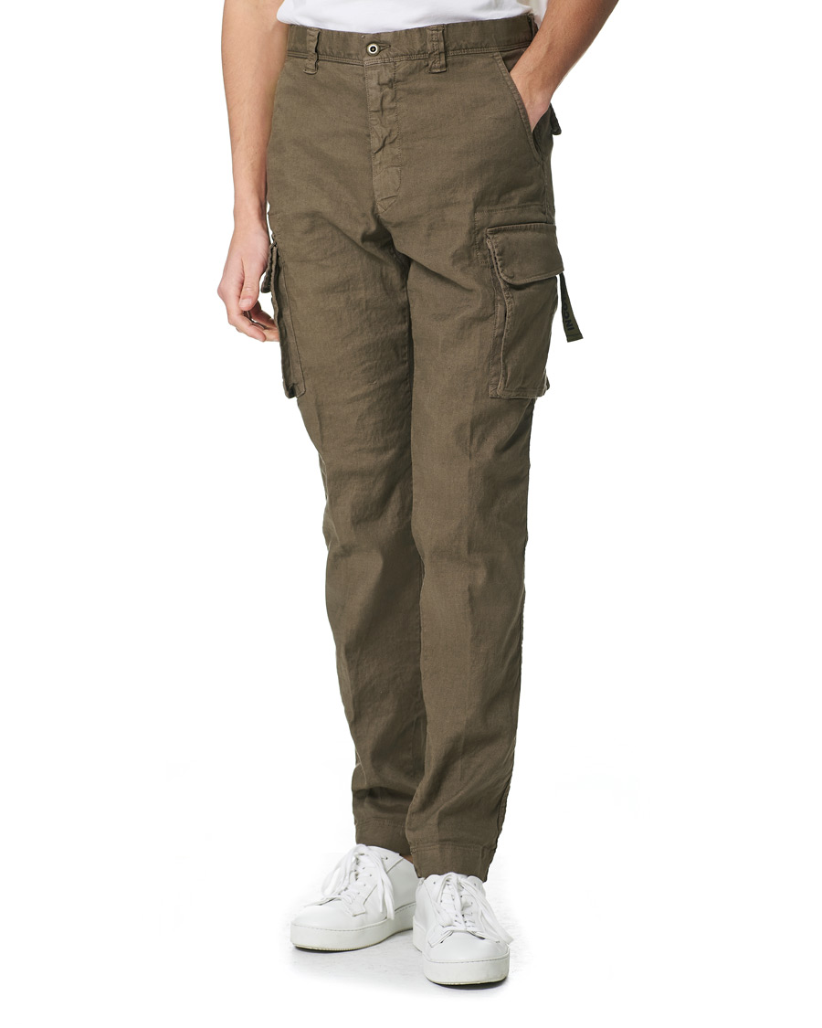 Herr | Byxor | Incotex | Tapered Fit Linen Cargo Pants Military